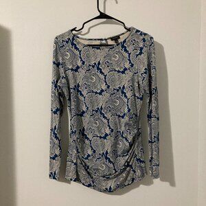 Talbots Women Size S Blue Paisley Top Long Sleeve Stretch Blouse Boho